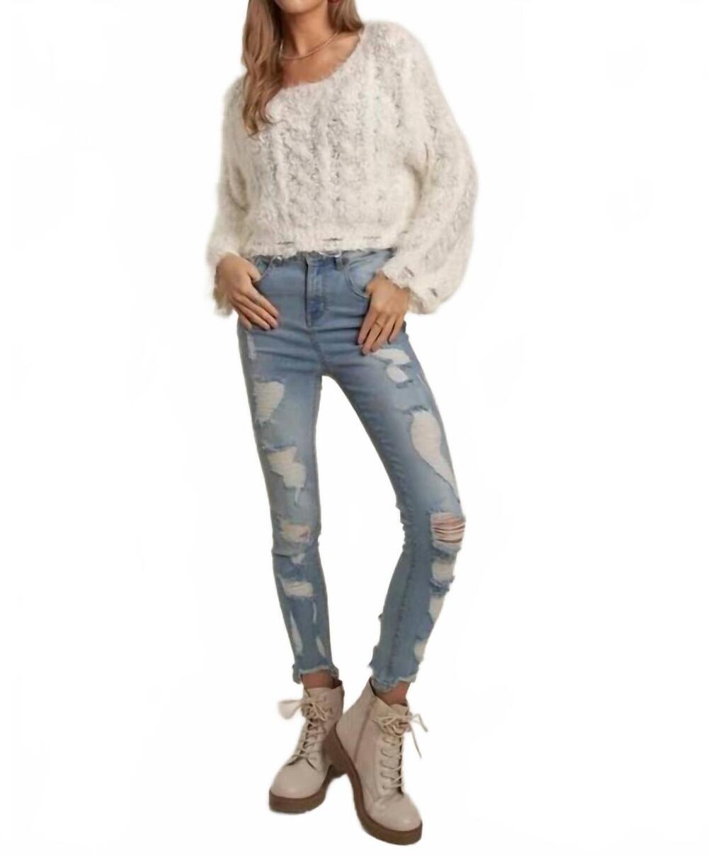 NEW ADORA popcorn fuzzy sweater crop top in white